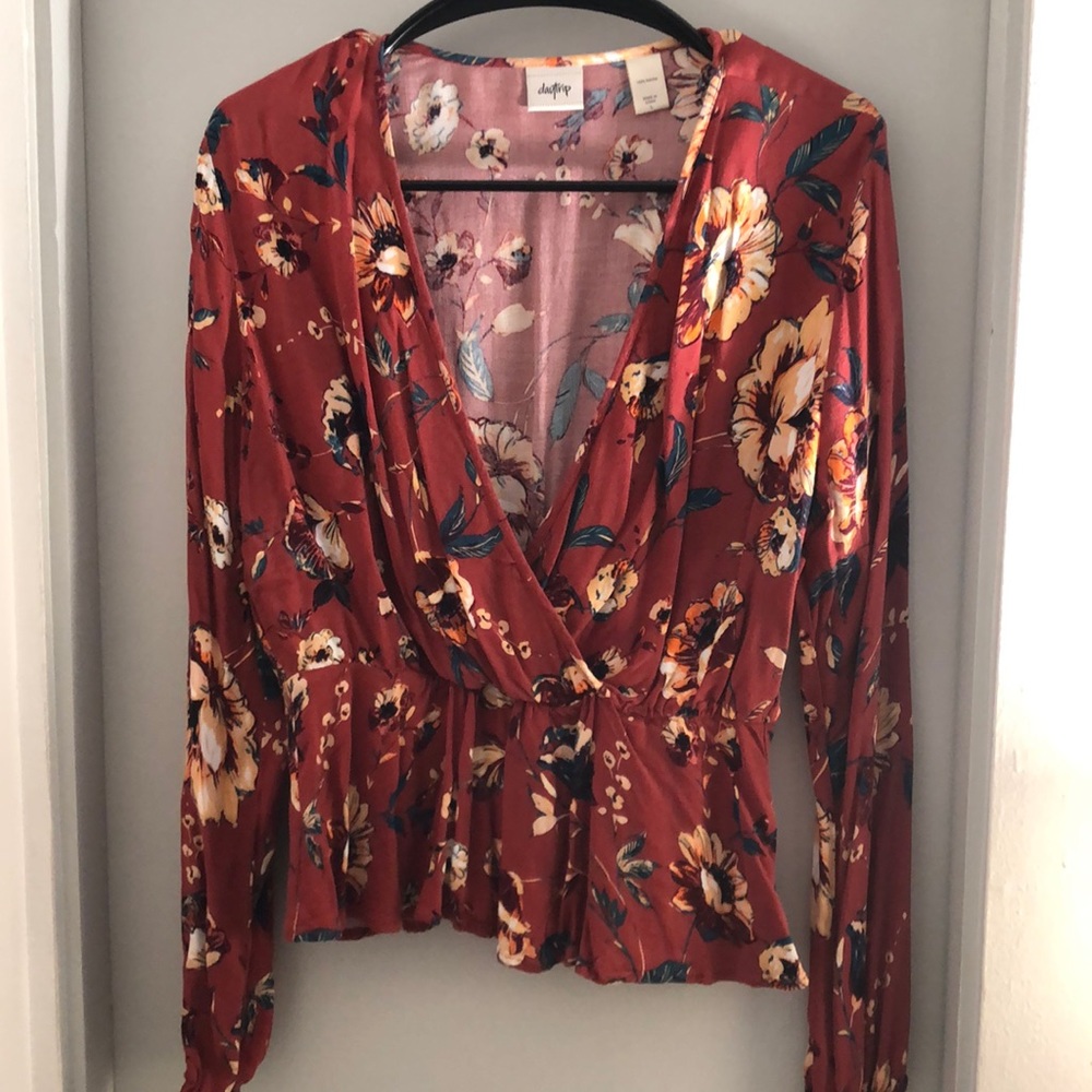 Daytrip, terracotta, deep v neck, long sleeve shirt